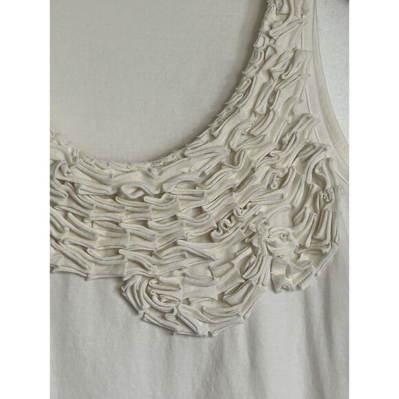 Garnet Hill Women's Pima Cotton Ruffle Tank Top in Ivory - Sz S - Picture 3 of 6